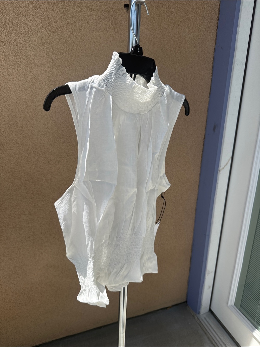 Active USA White Smocked Mock Neck Sleeveless Camisole